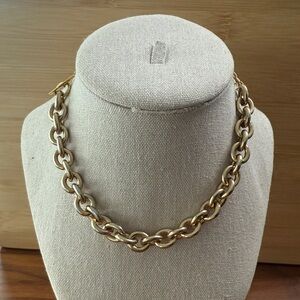 Gold Tone Mixed Weight Link Chain Collar Style Necklace